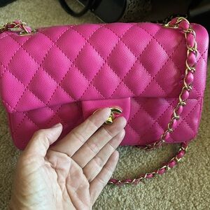 Barbie pink with gold hardware quilted purse